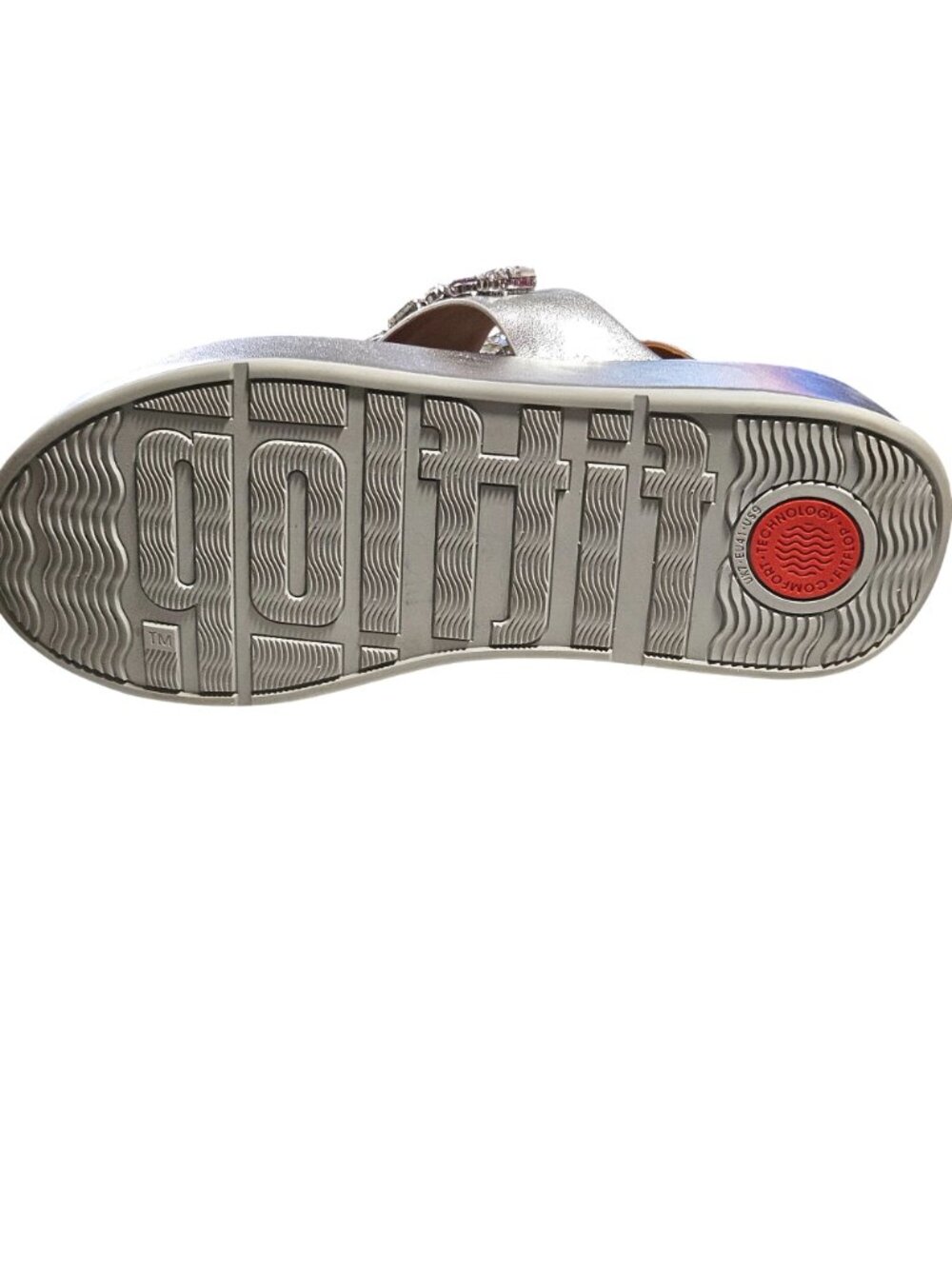 Woman's Fitflop boho rhinestone wedge style comfort silver summer flipflops 9 - Picture 5 of 8